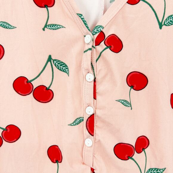 Not Tired Womens Sweet Cherry Sleep Lounge Pajama Peekaboo Romper Size M Pink - Picture 4 of 7